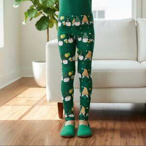 🍀S/L NEW Girls St. Patrick's Day Leggings, Gnome Printed Soft Yoga Pants, Green